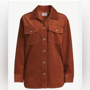 Time and Tru Oversized Corduroy Shacket Brown  Button Down Pockets Size Small